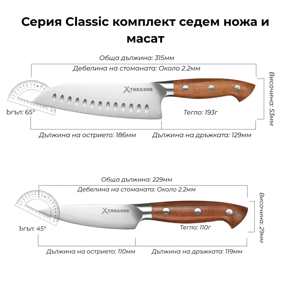 Комплект Classic от седем ножа немска стомана и масат.