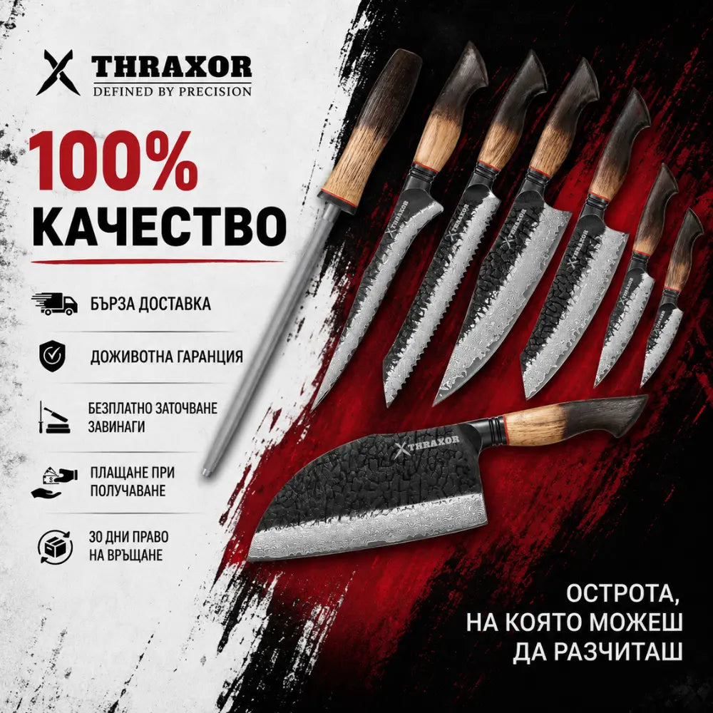 Комплект Premium седем ножа от дамаска стомана с масат. 
